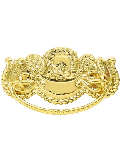 Victorian Style Brass Beaded Bail Pull ‚Äì 3‚Äù Center-to-Center in Unlacquered Brass Finish.